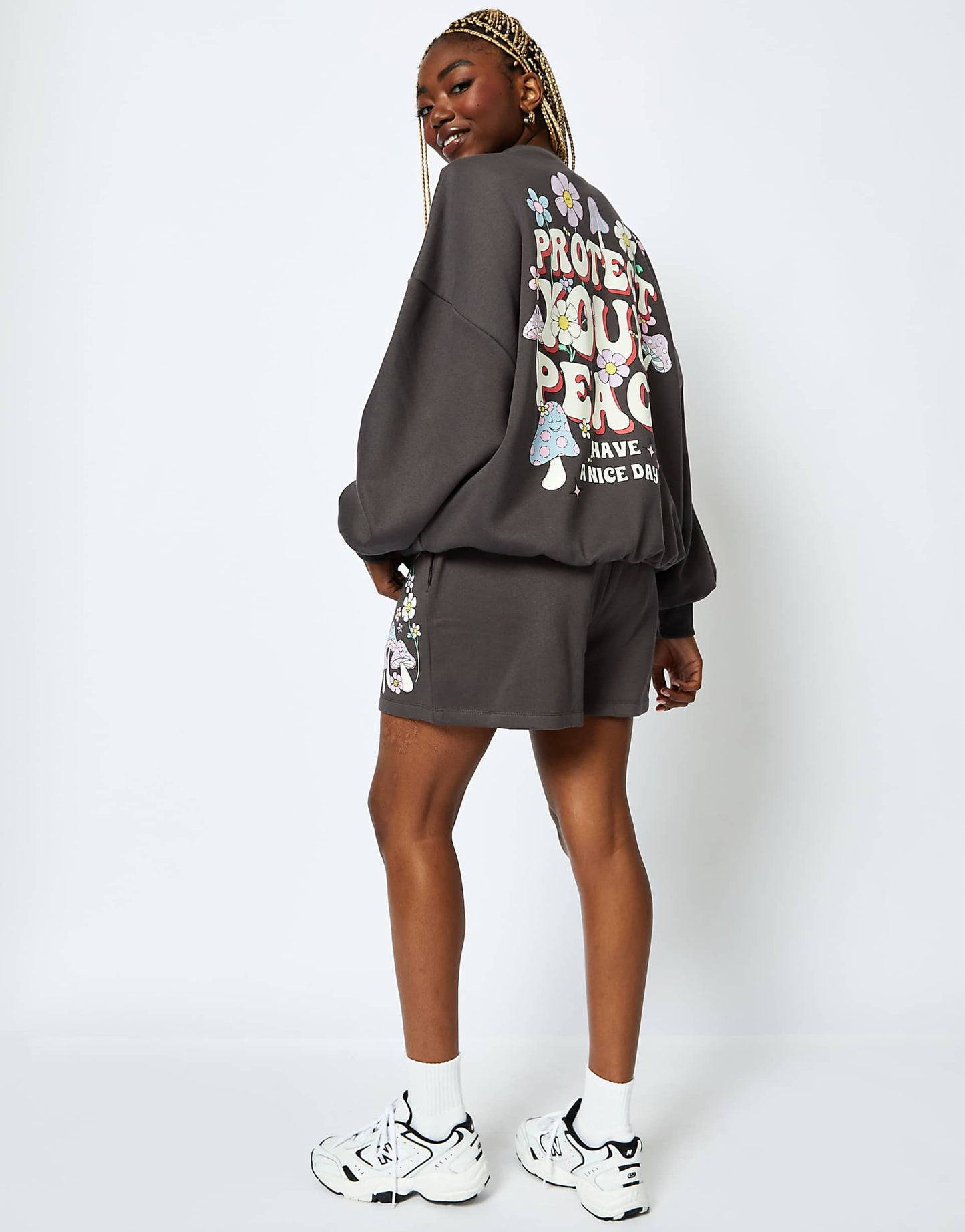 London Protect Your Peace Acid Wash Jogger Shorts