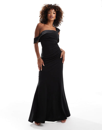 One Shoulder Satin Band Maxi Dress