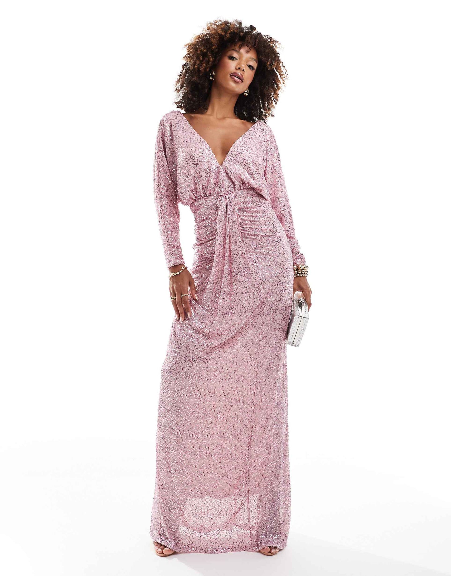 Plunge V Neck Sequin Maxi Dress