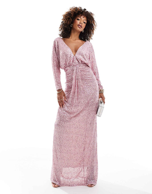 Plunge V Neck Sequin Maxi Dress