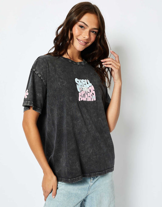 London Smell The Flowers Oversized Acid Wash T-Shirt
