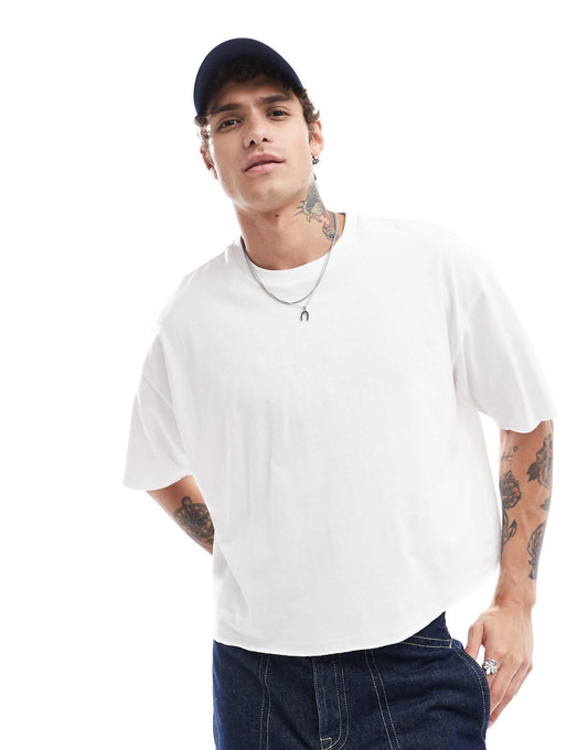 Oversized Crop T-Shirt With Raw Edge Detail