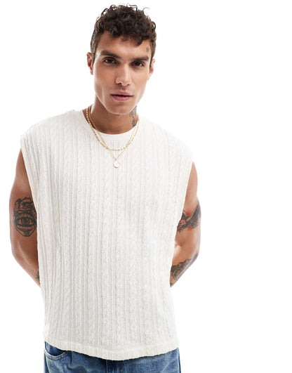 Relaxed Boxy Heavyweight Cable Knit Tank