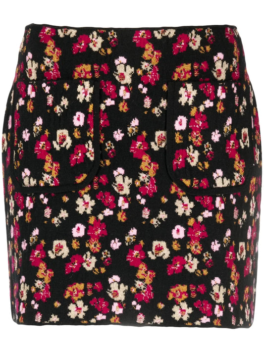 Floral-Print Cashmere Miniskirt
