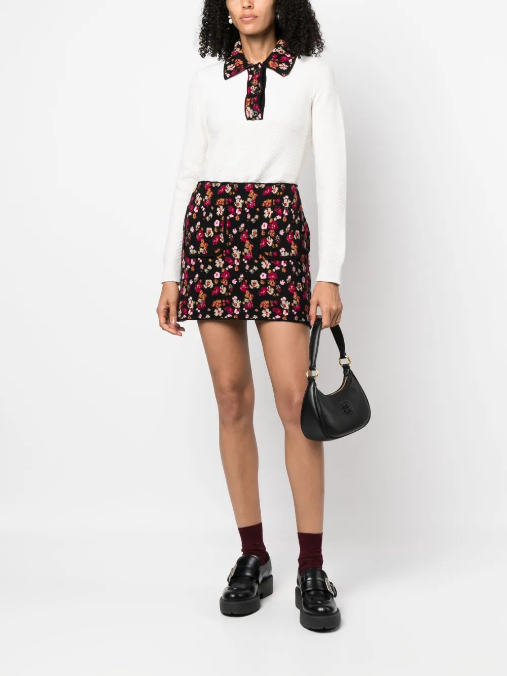 Floral-Print Cashmere Miniskirt