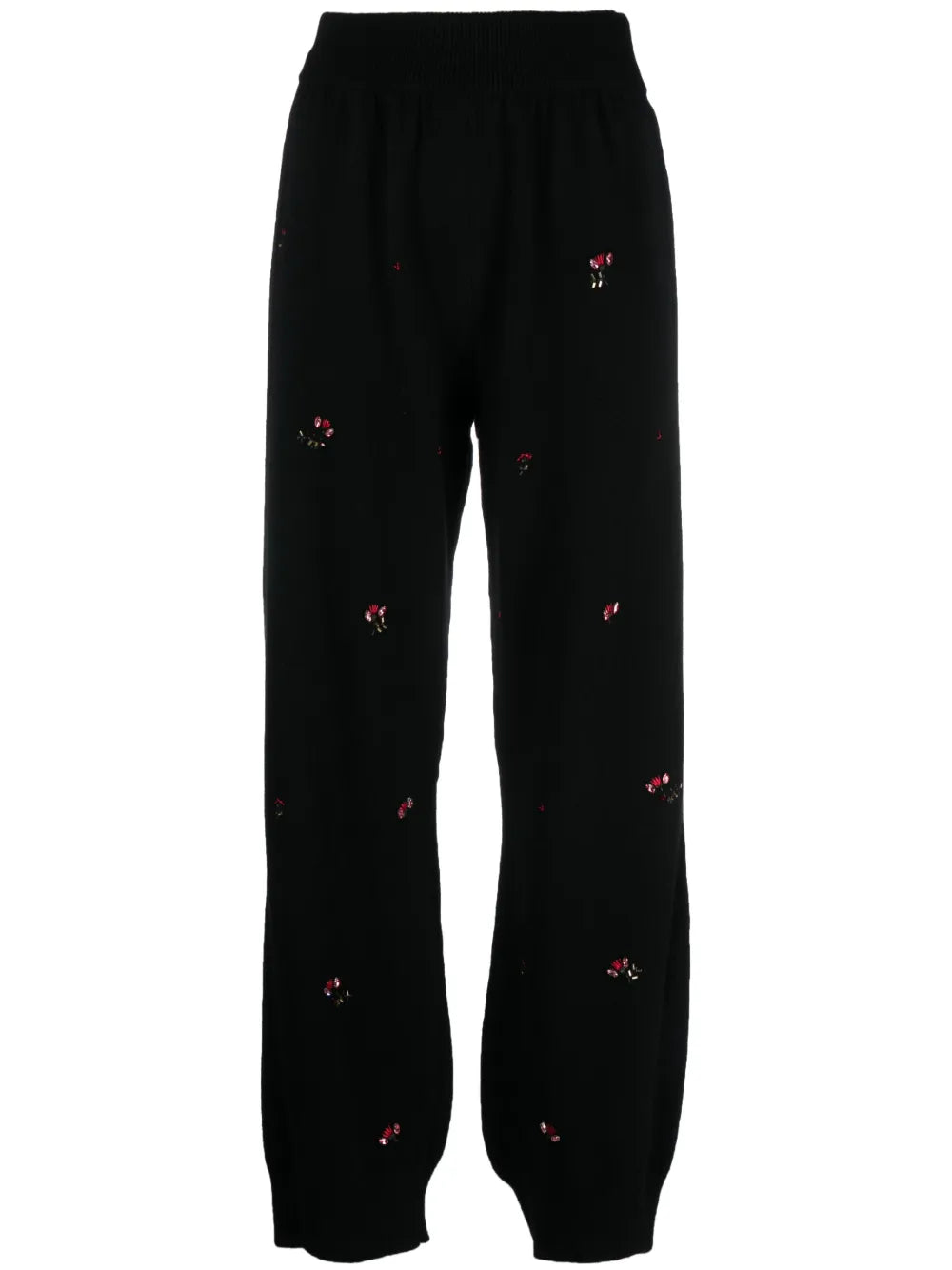Floral-Embroidery Cashmere Trousers