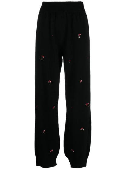 Floral-Embroidery Cashmere Trousers