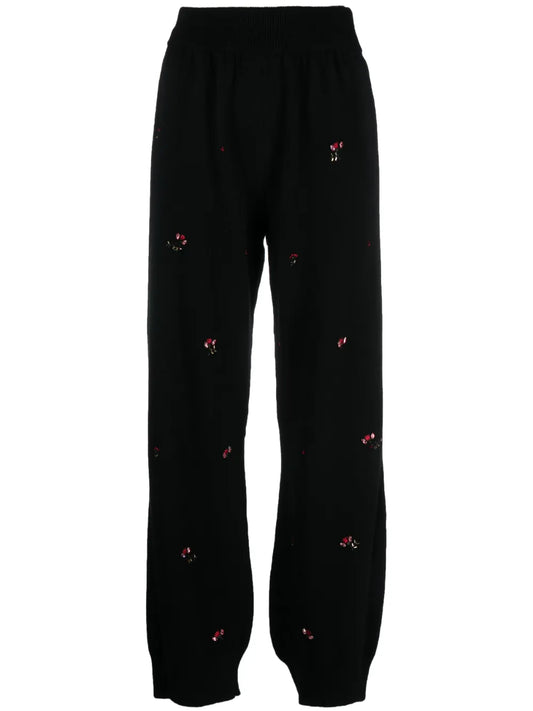 Floral-Embroidery Cashmere Trousers