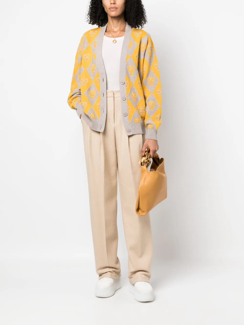 V-Neck Intarsia-Knit Cardigan