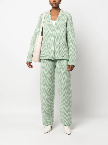 Chevron-Knit Pleated Trousers