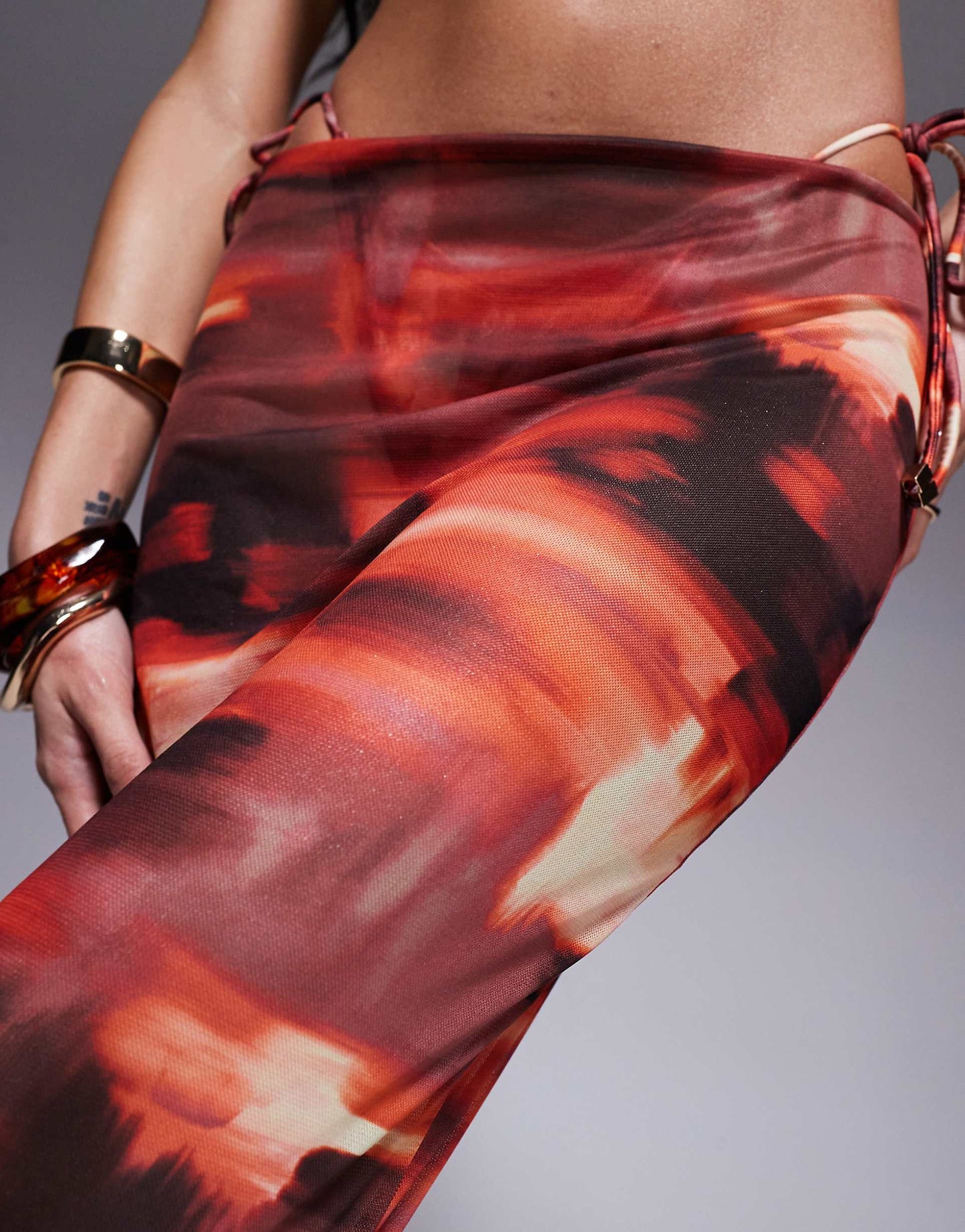 Abstract Print Mesh Maxi Beach Skirt