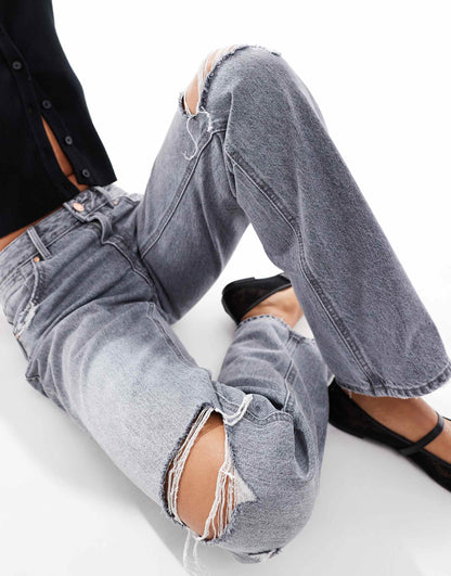 Low Waist Straight Leg Jean With Rips