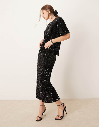 Sequin & Velour Maxi Skirt Co-Ord