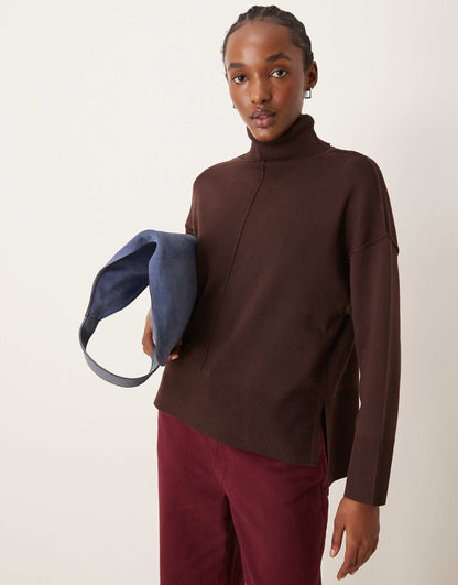 High Neck Oversized Jumper With Seam Detail