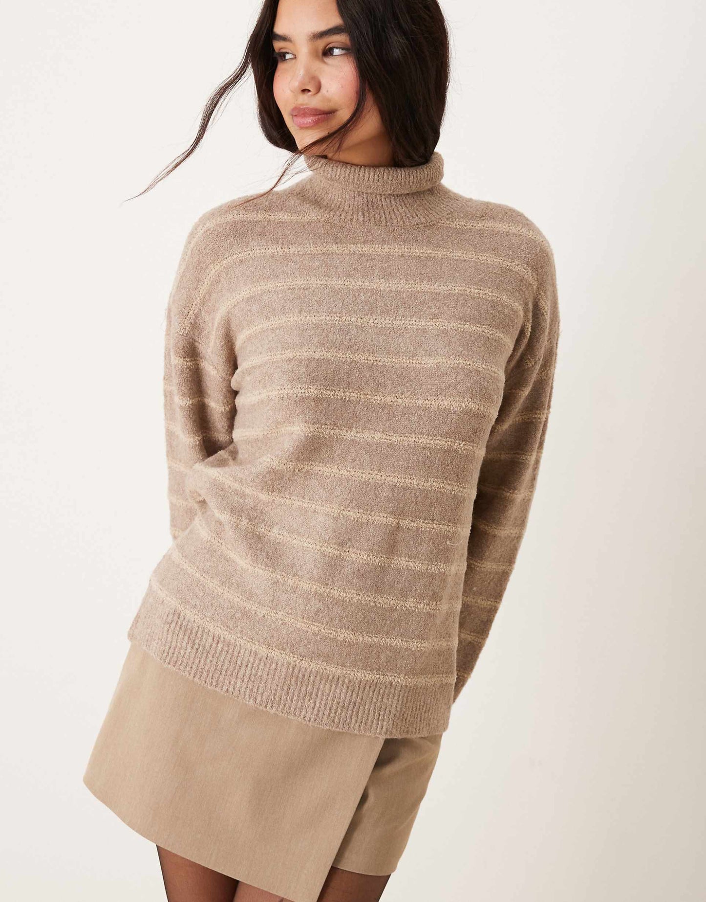 High Neck Textured Knitted Jumper