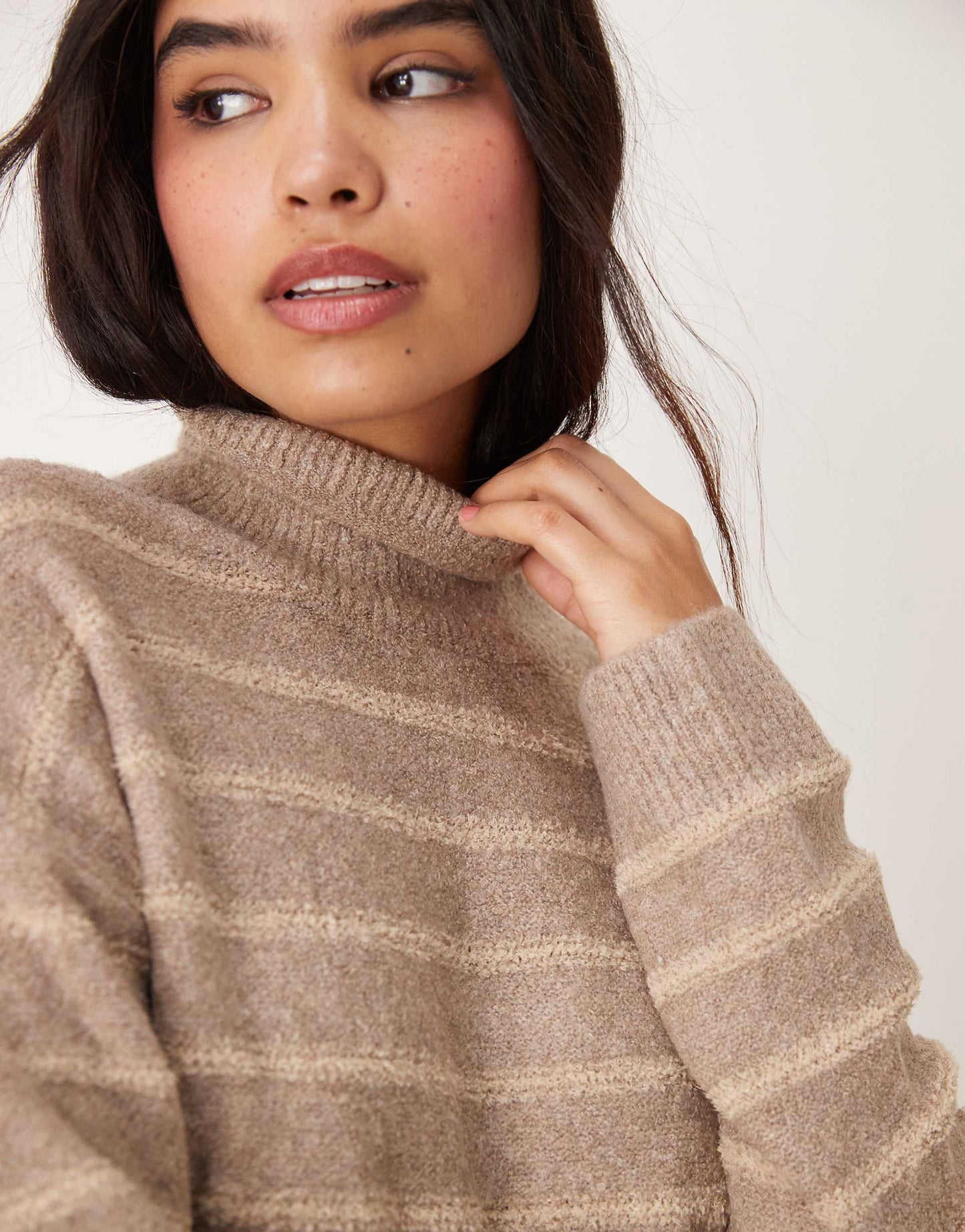 High Neck Textured Knitted Jumper