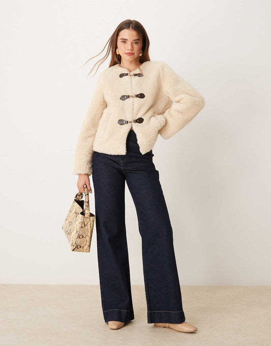 Teddy Fleece Jacket With Buckle Details