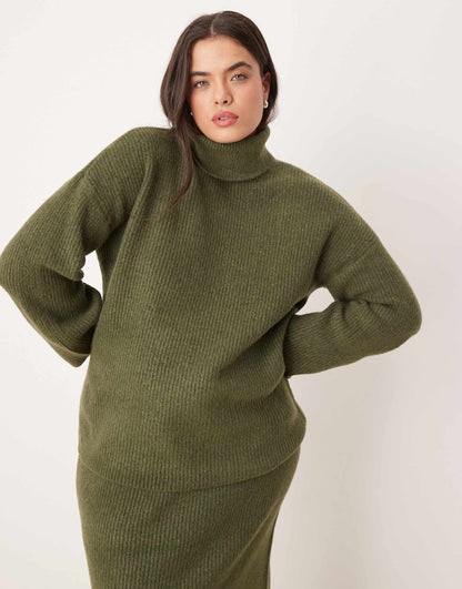 Curve Roll Neck Knitted Jumper Co-Ord