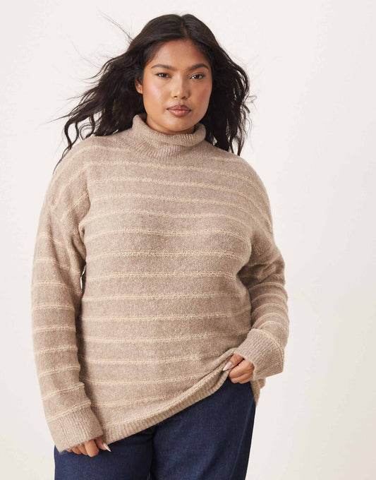 Curve High Neck Textured Knitted Jumper