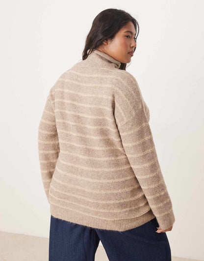 Curve High Neck Textured Knitted Jumper