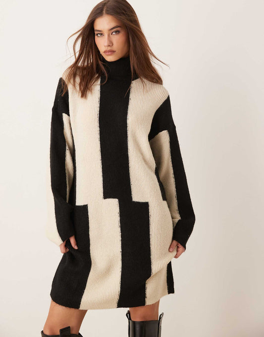 Knitted High Neck Mini Dress