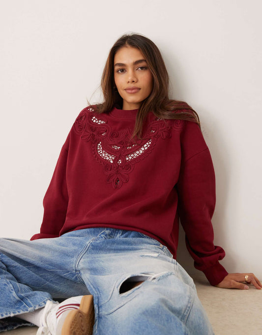 Embroidery Cut Out Detail Sweatshirt