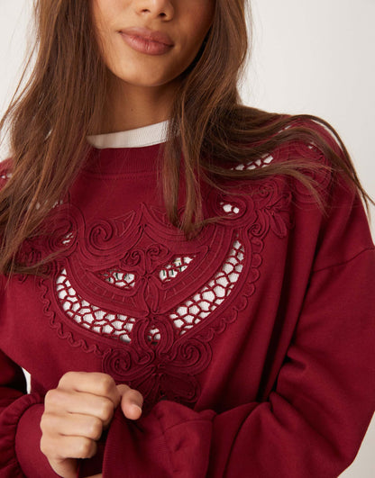 Embroidery Cut Out Detail Sweatshirt