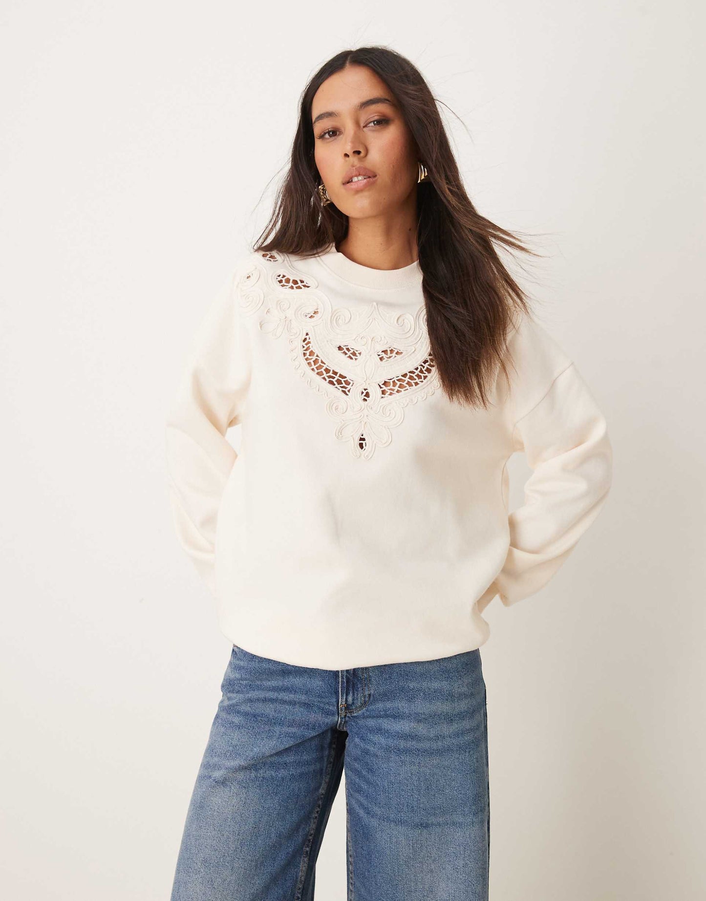 Embroidery Cut Out Detail Sweatshirt