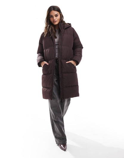 Longline Puffer Coat With Hood
