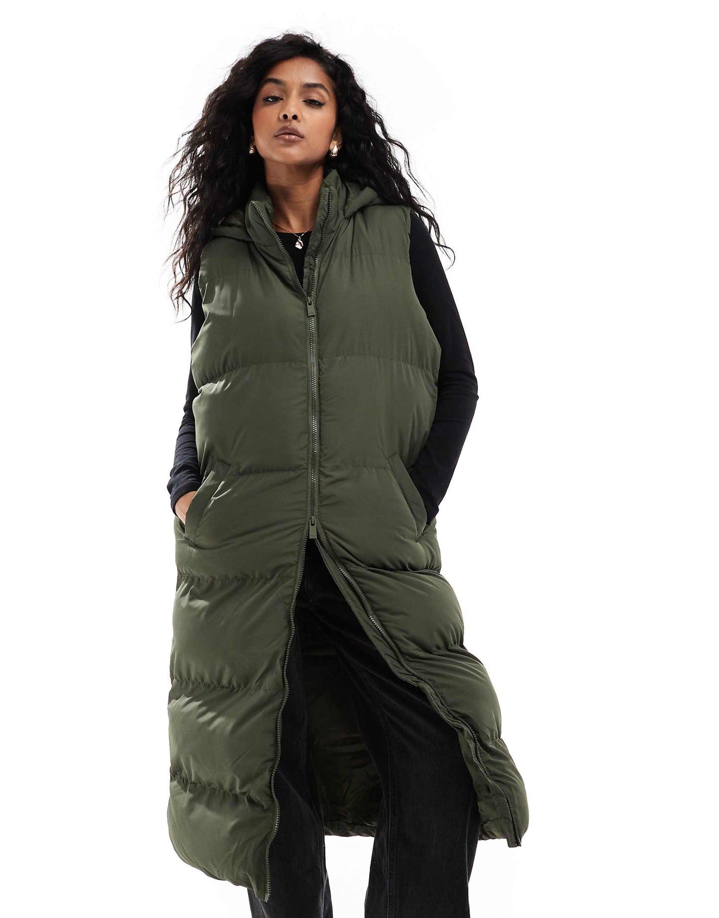 Longline Puffer Gilet With Hood