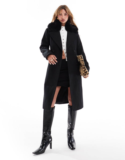 Faux Fur Trim Coat