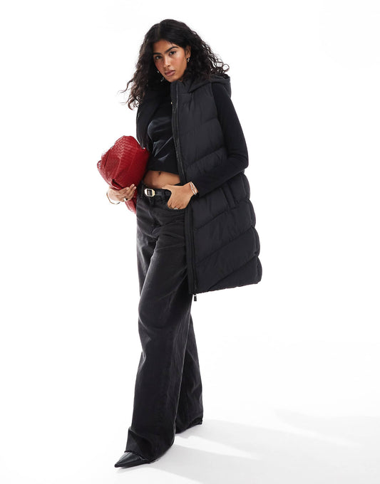 Chevron Quilted Puffer Longline Gilet