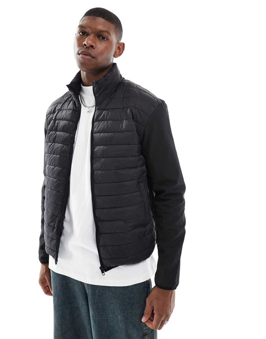 Light Weight Puffer Jacket With Plain Sleeves