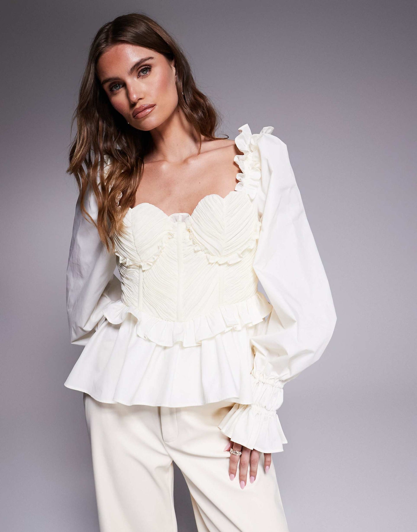 Organza And Poplin Mix Heart Bust Blouse