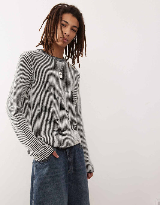Crew Neck Jumper With Petrol Print