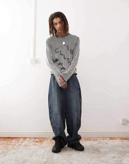 Crew Neck Jumper With Petrol Print