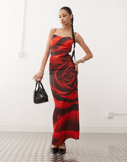 Rose Bloom Print Satin Cami Top Co-Ord