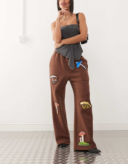 Mushroom Print Wide Leg Trousers Co-Ord