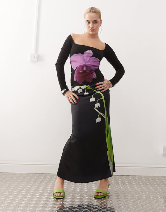 Lily Of The Valley Satin Midi Skirt