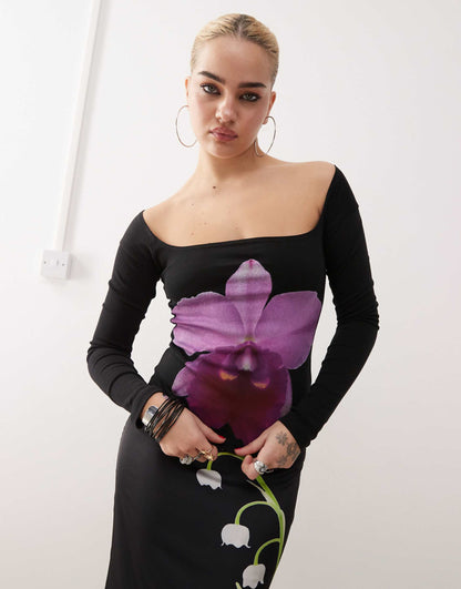 Orchid Print Long Sleeve Top