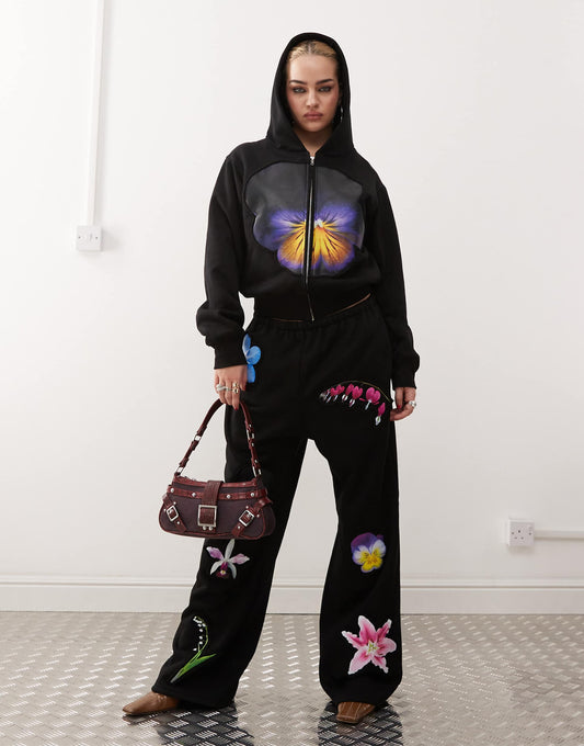 Flower Bloom Print Wide Leg Trousers Co-Ord