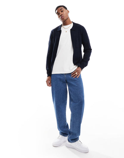 Zip Through Polo Jumper With Pocket