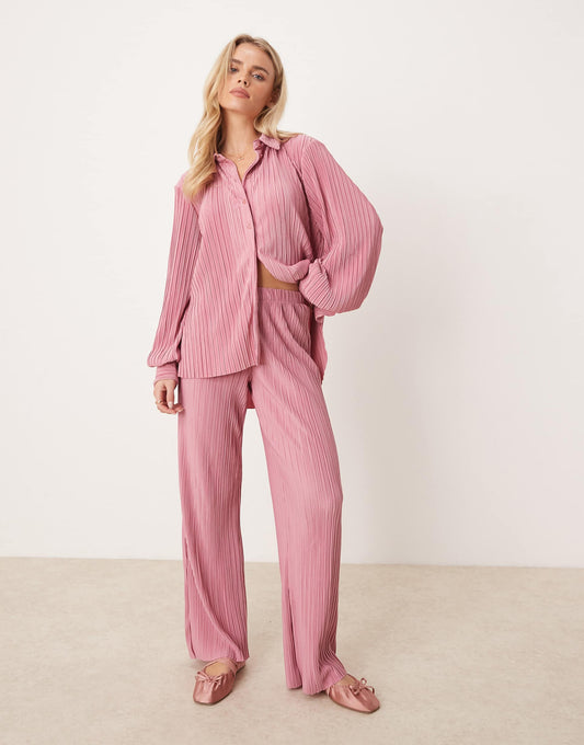 Petite Plisse Wide Leg Trouser Co-Ord