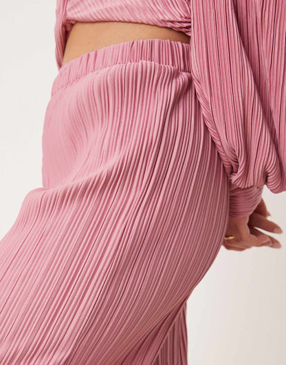 Petite Plisse Wide Leg Trouser Co-Ord
