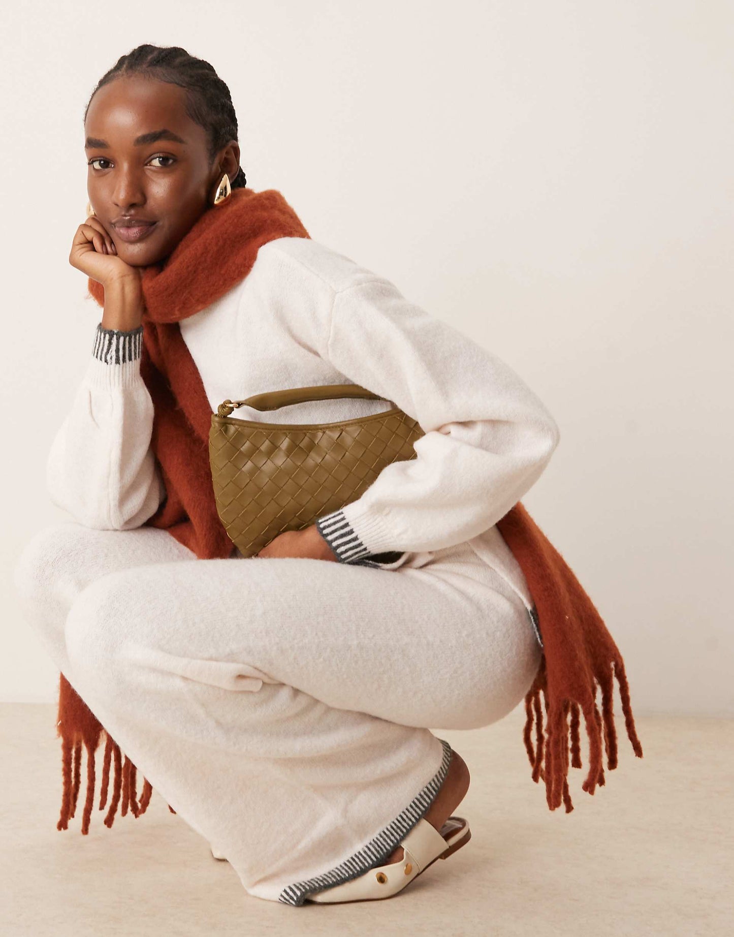 Knitted Oversized Jumper Co-Ord With Contrast Stitch