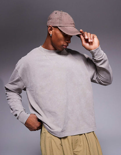 Oversized Boxy Long Sleeve Acid Wash T-Shirt