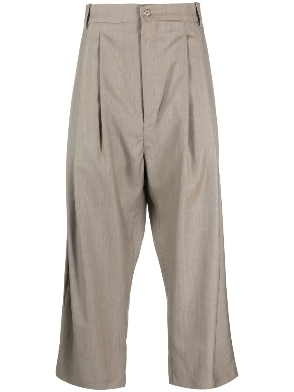 Pleated Cropped Wool Trousers