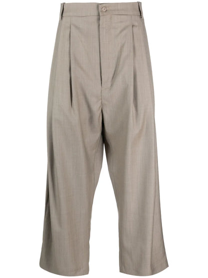 Pleated Cropped Wool Trousers