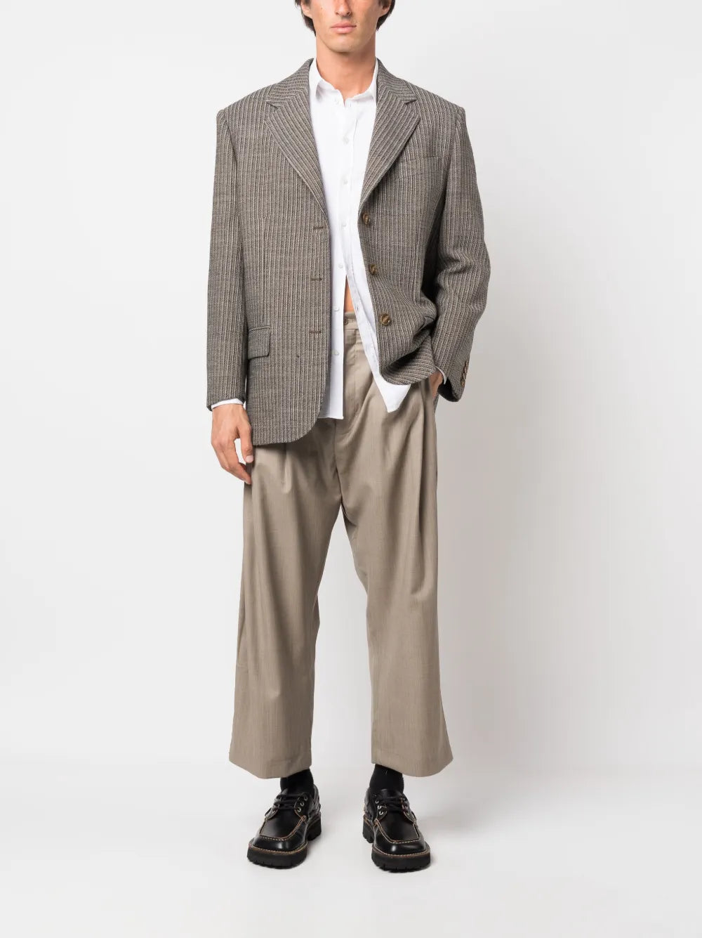 Pleated Cropped Wool Trousers