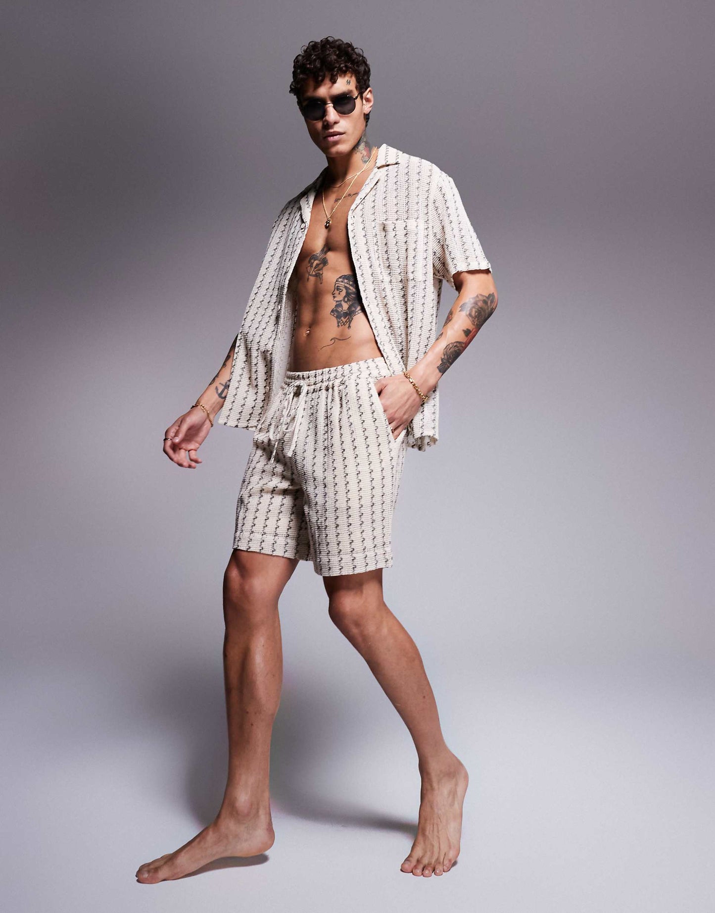 Mono Stripe Textured Knit Short